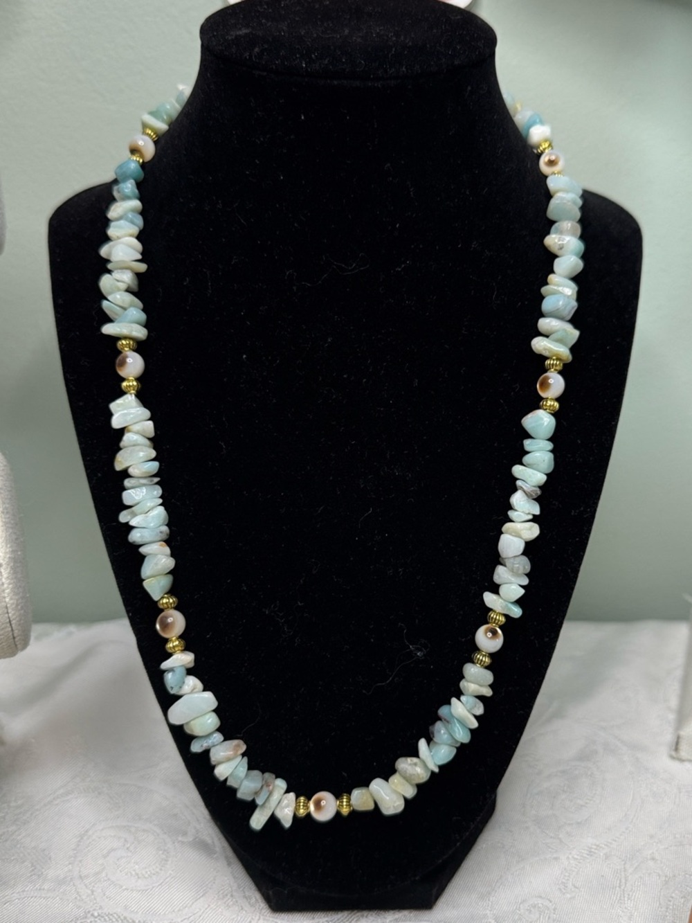 20” Amazonite and Black Lip Pearl Gemstone Necklace